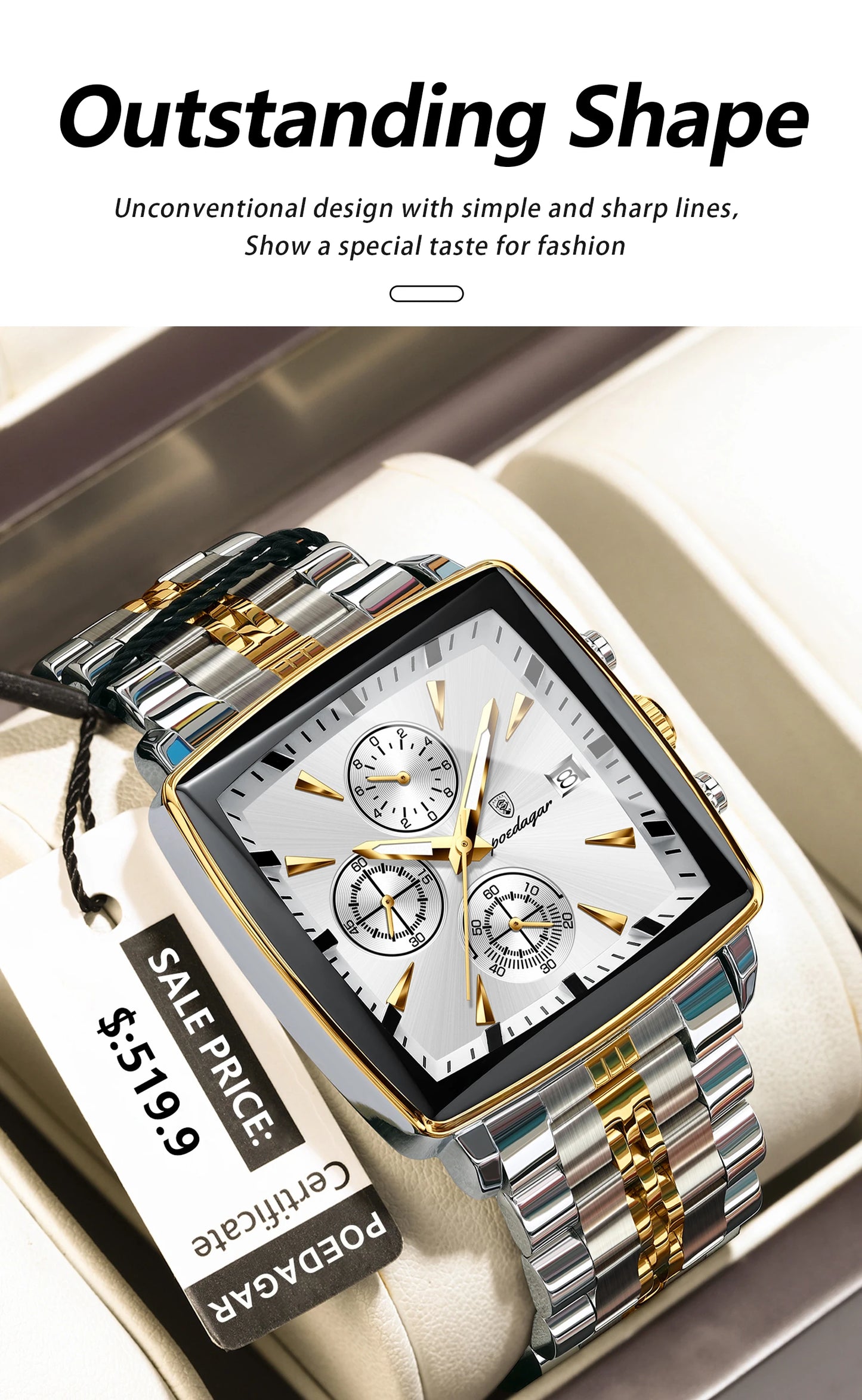 POEDAGAR Luxury Square Sport Man Wristwatch Waterproof