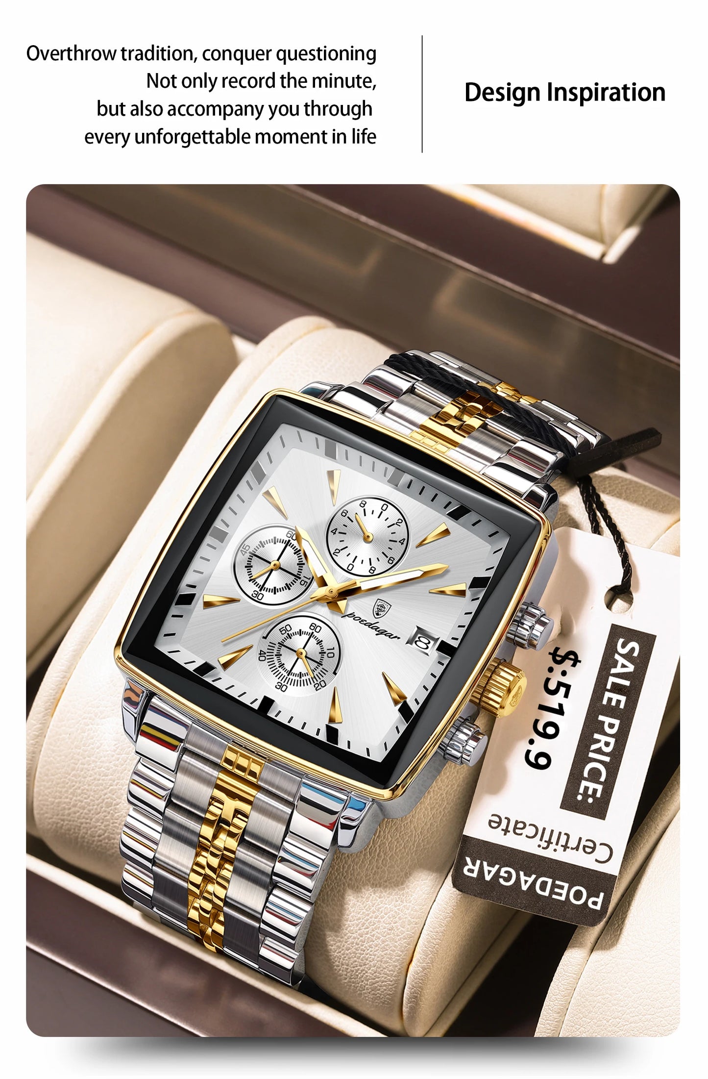 POEDAGAR Luxury Square Sport Man Wristwatch Waterproof