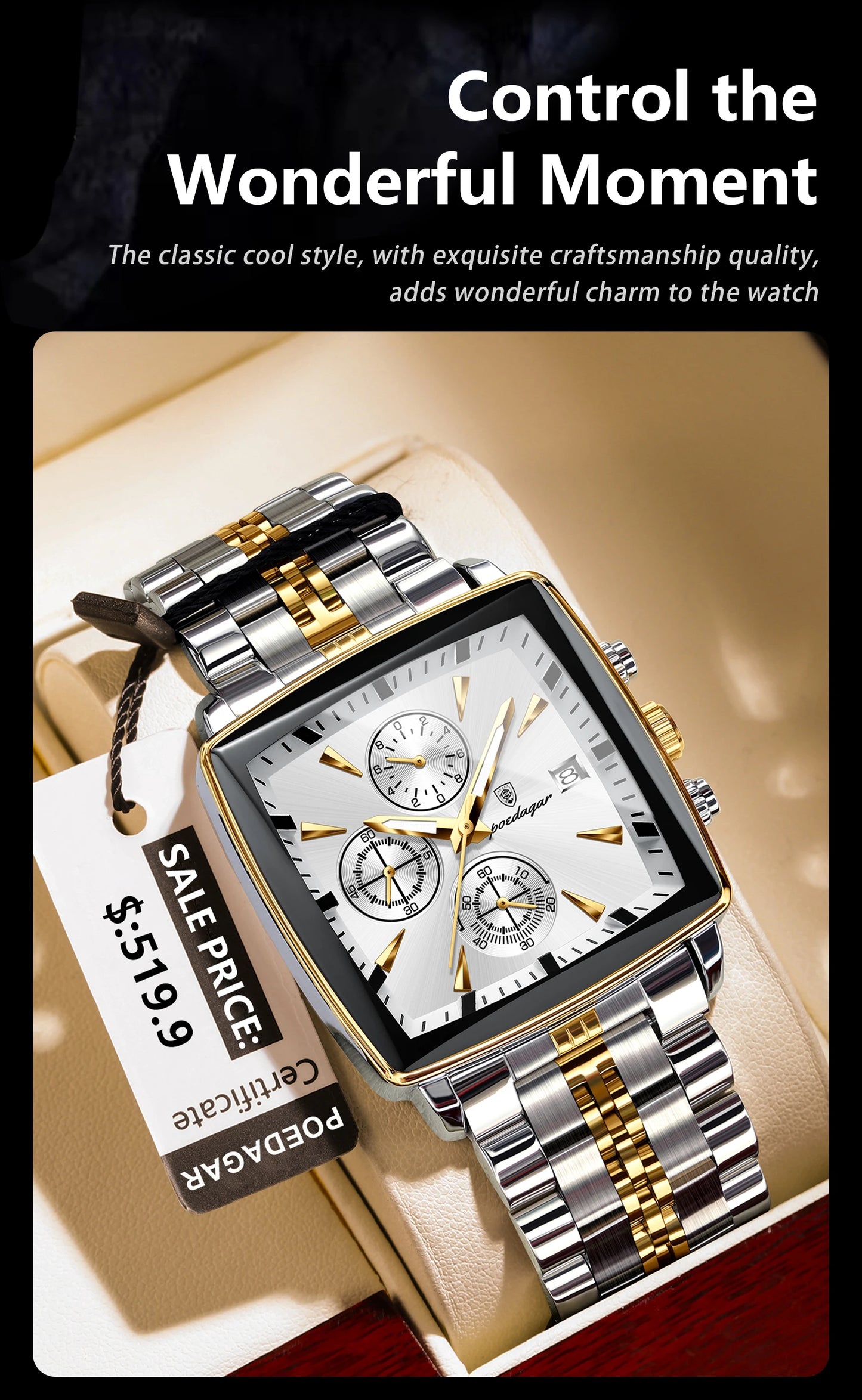 POEDAGAR Luxury Square Sport Man Wristwatch Waterproof