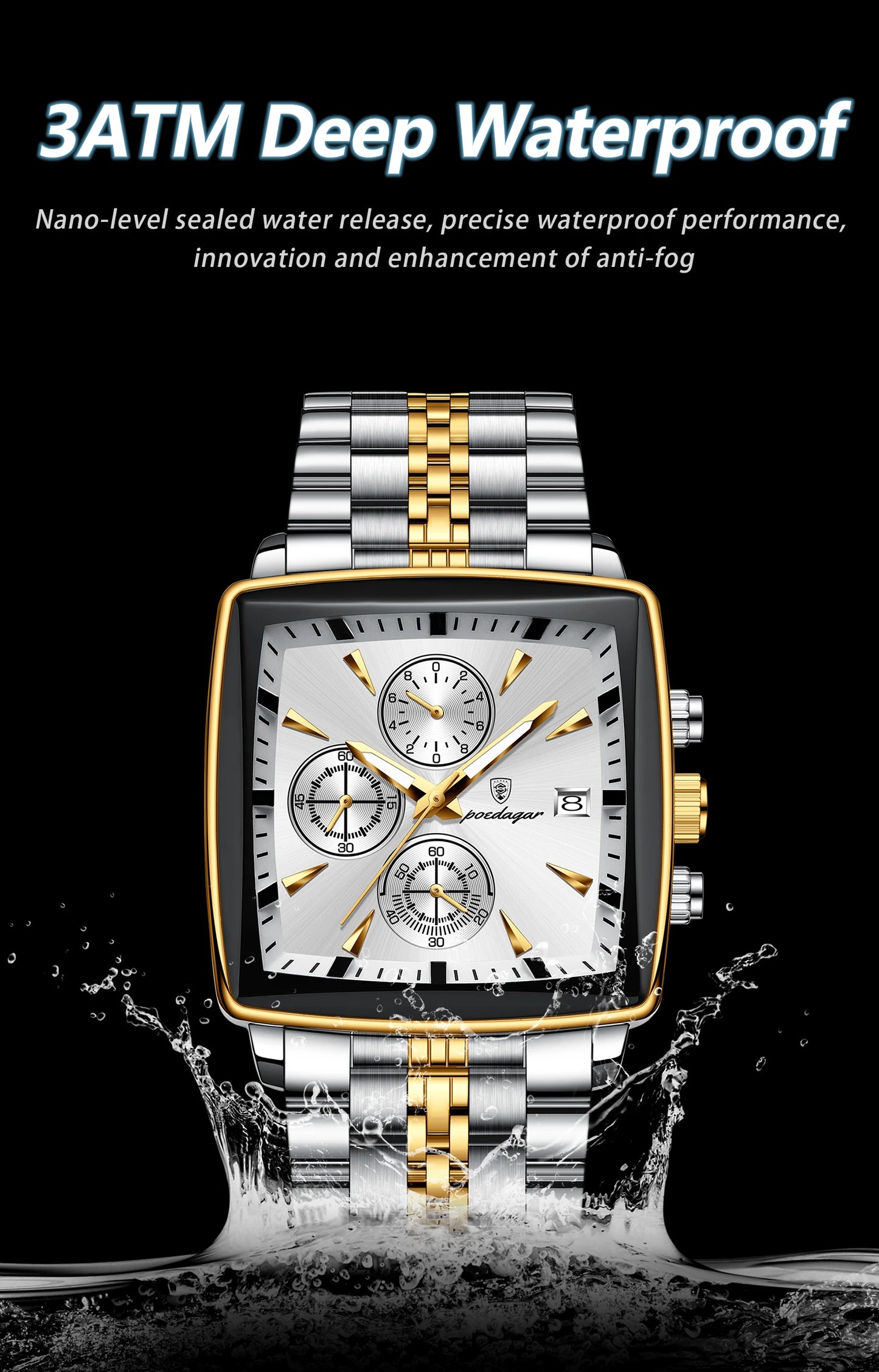 POEDAGAR Luxury Square Sport Man Wristwatch Waterproof