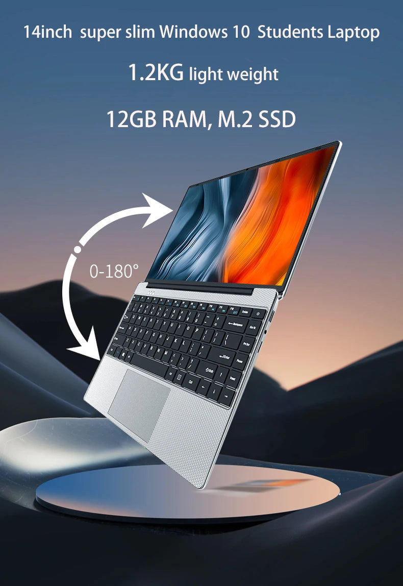 New 14 inch Slim Cheap Notebook Laptop 12GB RAM 1TB/512GB/256GB SSD Windows 10 Quad Core School Netbook Laptops