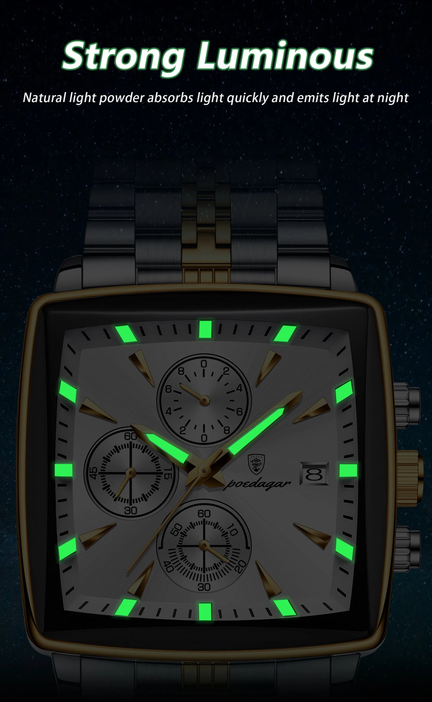 POEDAGAR Luxury Square Sport Man Wristwatch Waterproof
