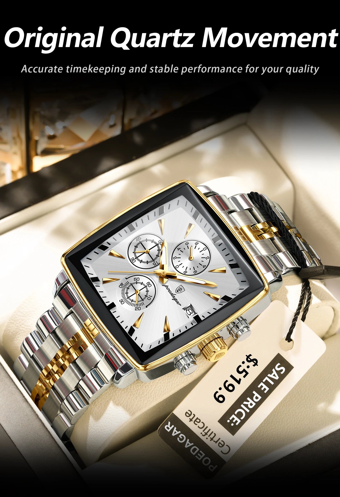 POEDAGAR Luxury Square Sport Man Wristwatch Waterproof