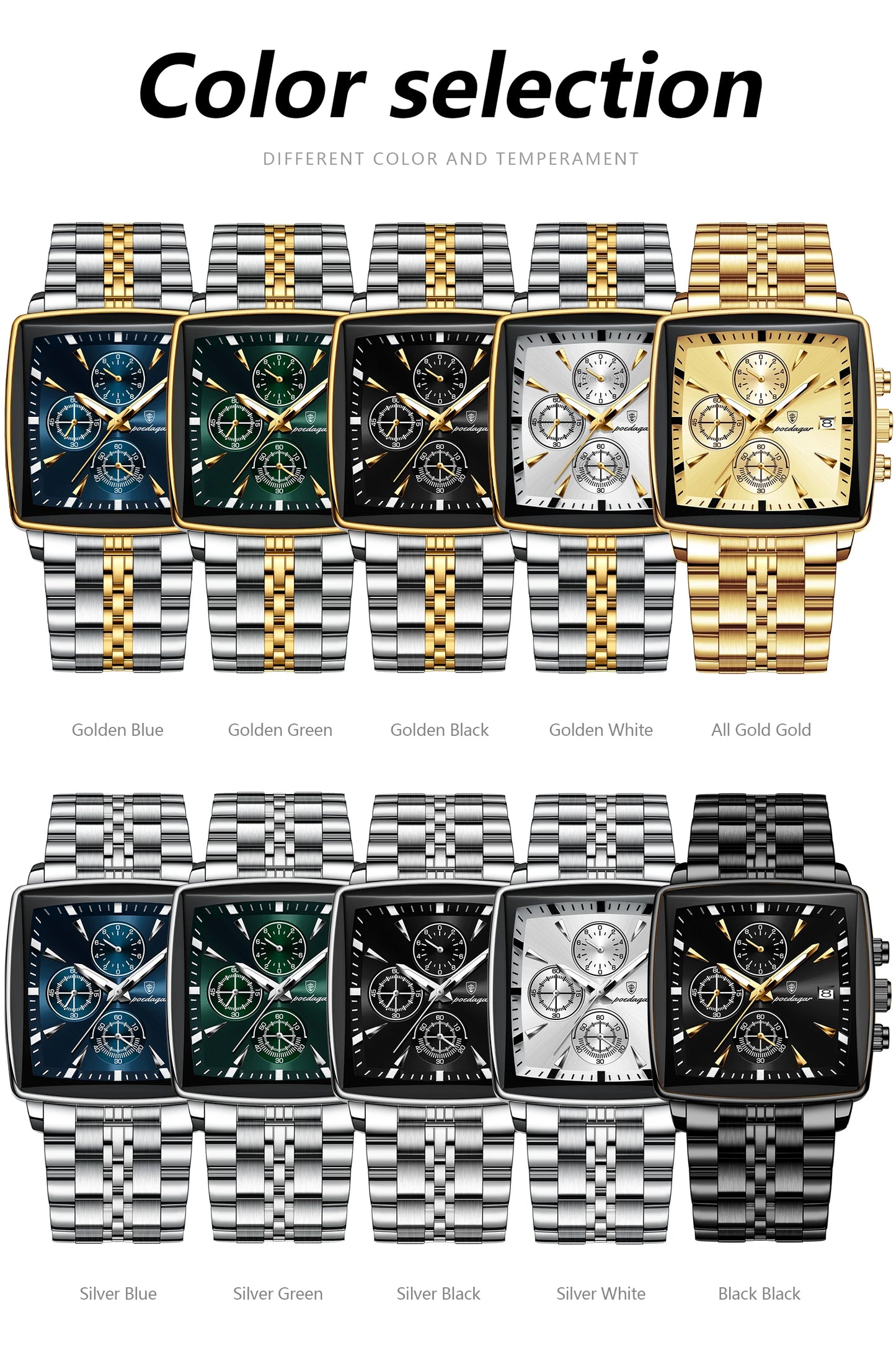 POEDAGAR Luxury Square Sport Man Wristwatch Waterproof