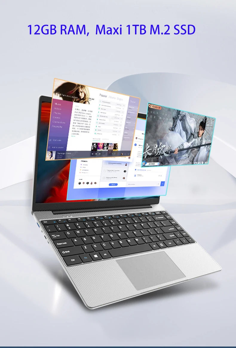 New 14 inch Slim Cheap Notebook Laptop 12GB RAM 1TB/512GB/256GB SSD Windows 10 Quad Core School Netbook Laptops