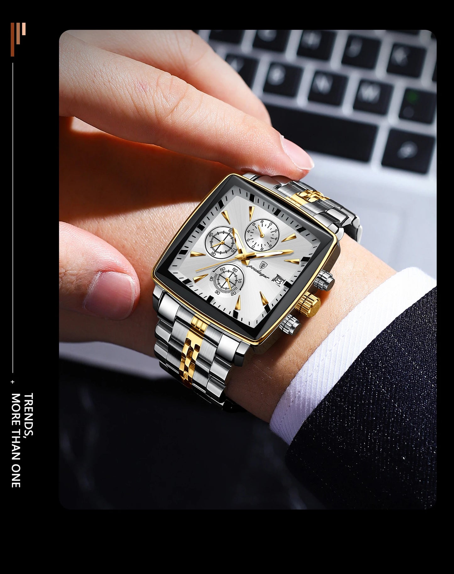 POEDAGAR Luxury Square Sport Man Wristwatch Waterproof